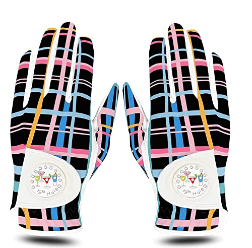 LOVMEAD Damen Golf Handschuh Golfhandschuhe Leder mit Ballmarker All Wetter Linke Rechte Hand Paar, Damen-Golfhandschuhe Rain Grip Weathersof rutschfest Sport (Mehrfarben, L) von LOVMEAD