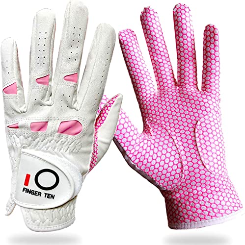 LOVMEAD Golfhandschuhe Damen Leder Linke Rechte Hand Paar, Extra Allwetter Griff 3D Performance Golf Handschuh Sommer Links Rechts rutschfest Weicher Komfort S M L XL(rutschfeste 1Paar, XL) von LOVMEAD