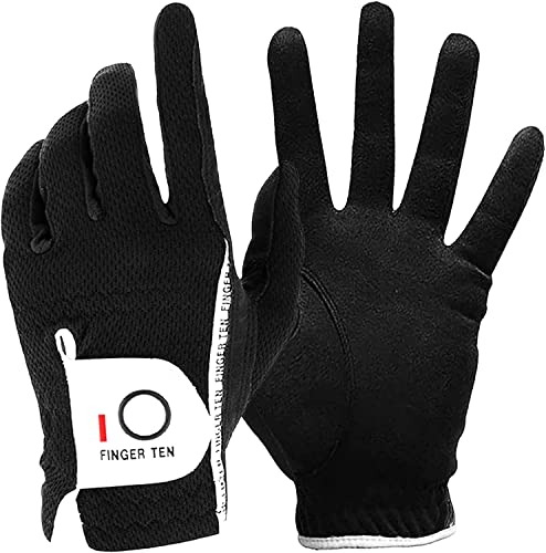 LOVMEAD Golfhandschuhe Herren für Linke Hand 1 Stück, Allwetter Mikrofaser Rain Grip Golf Handschuh Rechtshänder Schwarz Weicher Komfort Passform Größe L (Schwarz- Linke Hand, L) von LOVMEAD