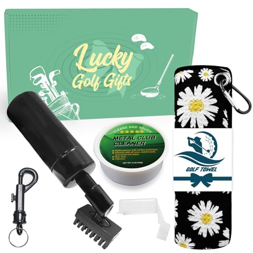 LOVMEAD Golf Club Cleaner Brush Kit mit Mikrofasertuch, Golf Eisenpolitur und ausziehbarem Clip Zubehör-Set für Männer und Frauen (Gänseblümchen) von LOVMEAD