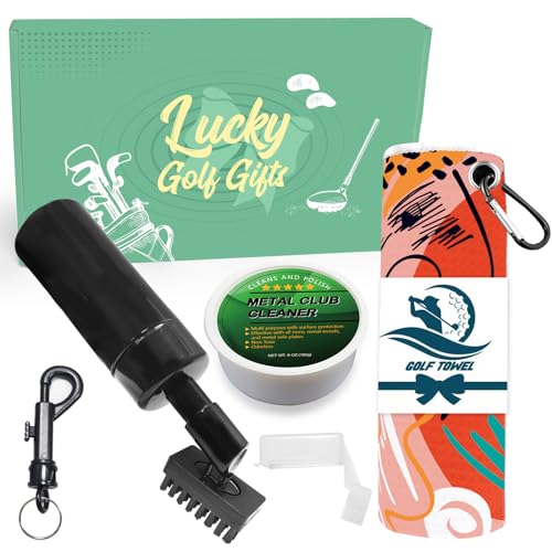 LOVMEAD Golf Club Cleaner Brush Kit mit Mikrofasertuch, Golf Eisenpolitur und ausziehbarem Clip Zubehör-Set für Männer und Frauen (Orange) von LOVMEAD