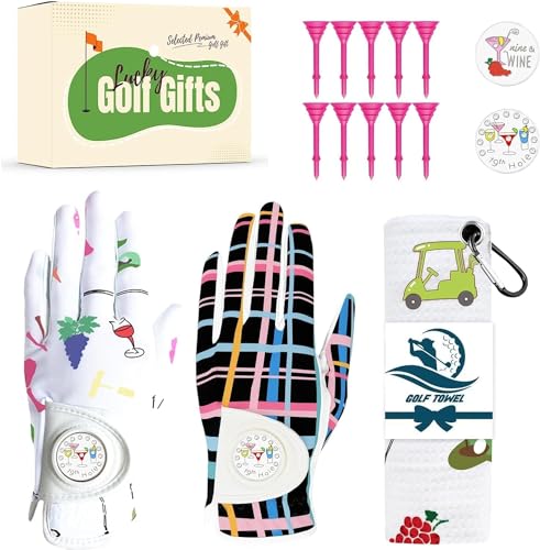 LOVMEAD Golf Handschuhe Frauen Linke Hand Leder mit Ball Marker Wert 2-Pack，Golf Damenhandschuhe Bedruckt mit gemischten Farben geeignet für weibliche Golf-Enthusiasten (Weiß+Schwarz, L) von LOVMEAD