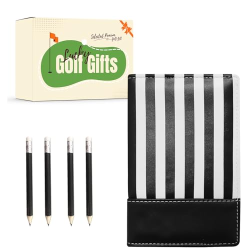 LOVMEAD Golf Scorecard Holder 1 Pack mit 4 Bleistift, Leder Yardage Buch Cover Deluxe Geschenk-Pack für Männer Frauen (Gestreift) von LOVMEAD