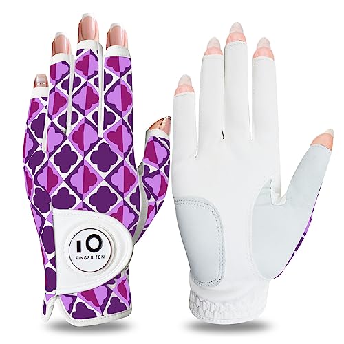 LOVMEAD Golfhandschuhe Damen Links Rechts Hand Leder Sommer mit Ballmarker, Golf Handschuhe Flexlite Verbesserte Griffigkeit (Violette, M, Links) von LOVMEAD