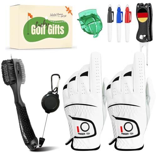 LOVMEAD Herren Golfhandschuh Linke Hand Leder Soft Bequemer Wert 2-Pack mit Geschenkbox, Golfhandschuhe Männer getragen auf der linken Hand Wettersof Griff Soft Bequeme Passform (Weiß, L) von LOVMEAD