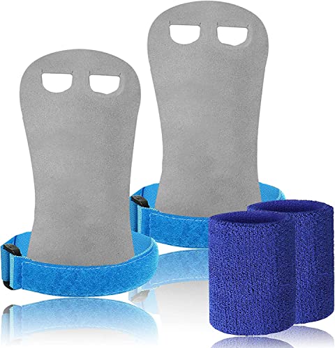 LOVMEAD Sporthandschuhe für Reckhandschuhe Kinder Schützt Hand Handfläche mit Armbändern Paar, Stangengriffe Handflächenschutz Handgelenkstütze für Kettlebells Sport (Blau, L) von LOVMEAD