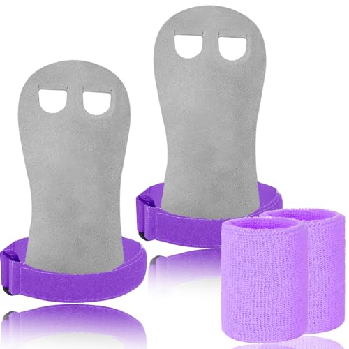 Sporthandschuhe für Reckhandschuhe Kinder Schützt Hand Handfläche mit Armbändern Paar, Stangengriffe Handflächenschutz Handgelenkstütze für Kettlebells Sport (Purple, XS) von LOVMEAD