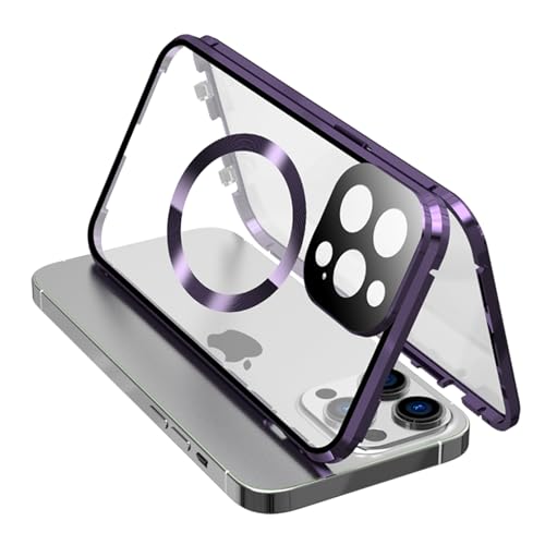 Anti-Spähen Hülle für iPhone 15/15 Pro/15 Plus/15 Pro Max, [Kompatibel mit MagSafe] 360 Grad Handyhülle Aluminium Rahmen Magnet Case mit Kameraschutz,Purple,15 Pro von LOXO CASE