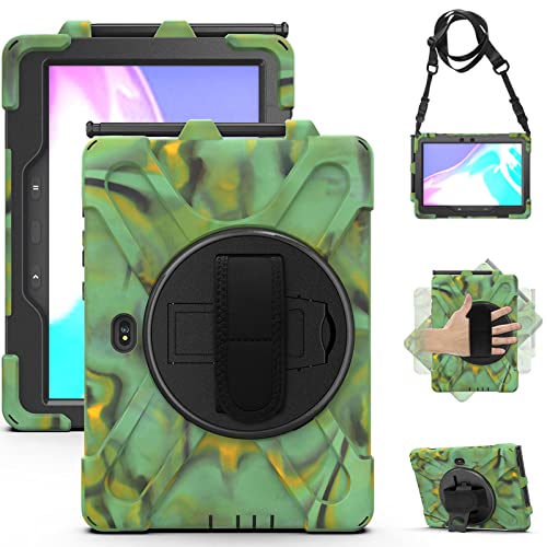 Hülle für Samsung Galaxy Tab Active 4 Pro 2022/Active Pro 2019 10.1", Militärische Stoßfeste Robust Panzerhülle 360 Grad Drehbarer Ständer & Handschlaufe für SM-T540/T545/T547/T630/T638,Camouflage von LOXO CASE