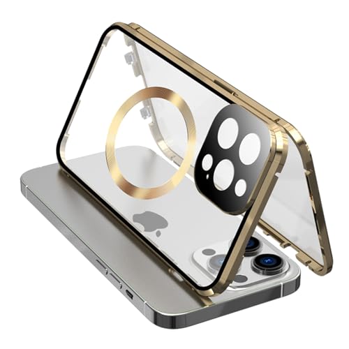LOXO CASE Anti-Peeping-Hülle für iPhone 15/15 Pro/15 Plus/15 Pro Max, Doppelseitige Magnetische Adsorptionshülle und Metallrahmen mit Sicherheitsschloss [kompatibel mit MagSafe],Gold,15 Pro Max von LOXO CASE