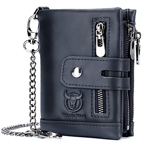 LOXO CASE Geldbörse mit Kette und RFID Schutz, Doppelte Falte Herren Geldbeutel mit Münzfach Reißverschluss Portemonnaie 17 Kartenfächern Portmonee Brieftasche, mit Geschenkbox,Black von LOXO CASE