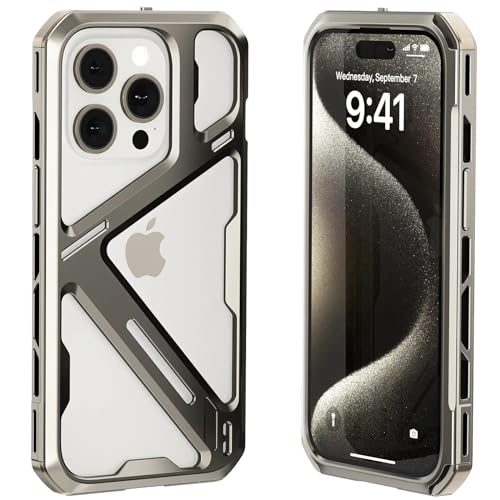 LOXO CASE Handyhülle Aus Titanlegierung für iPhone 15 Pro Max/15 Pro, Einzigartiges Schnallendesign, Leichter und Wärmeableitender Metallrahmen Zum Schutz,Titanium,15 Pro von LOXO CASE