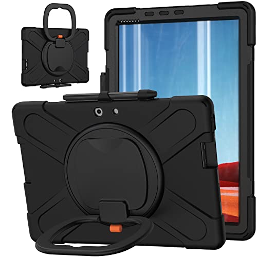 LOXO CASE Hülle für Microsoft Surface Pro X (2021/2020/2019), Militärqualität Handy Stoßfeste Hülle mit 360 Drehbare Ständer & 180° Klappbarem Griff & Schultergurt,Black von LOXO CASE