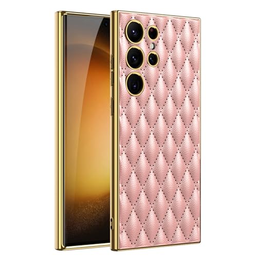 LOXO CASE Hülle für Samsung Galaxy S24 Ultra/S24 Plus/S24, Luxuriöse, Gesteppte Hülle mit Diamantstich, Elegant Inspiriertes Design, Metalllinsenring, Verbesserter Schutz,Pink,S24 Ultra von LOXO CASE