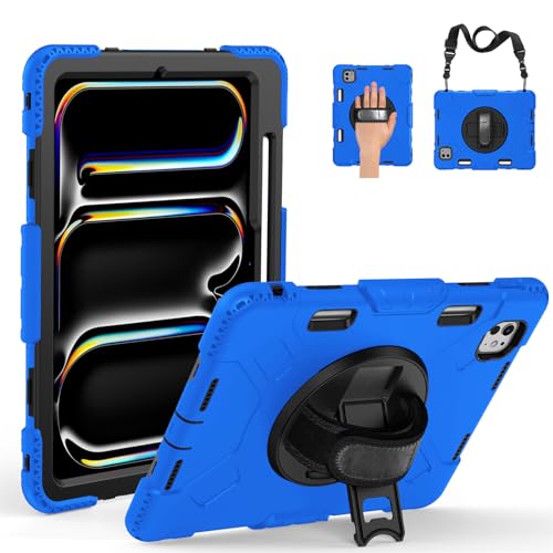 LOXO CASE Hülle für iPad Pro 11-Zoll (M4, 2024, 5. Generation), Militärische Robuste Stoßfeste Schutzhülle mit [360° Drehbare Ständer/Handschlaufe] [Schultergurt] [Stifthalter],Blue von LOXO CASE