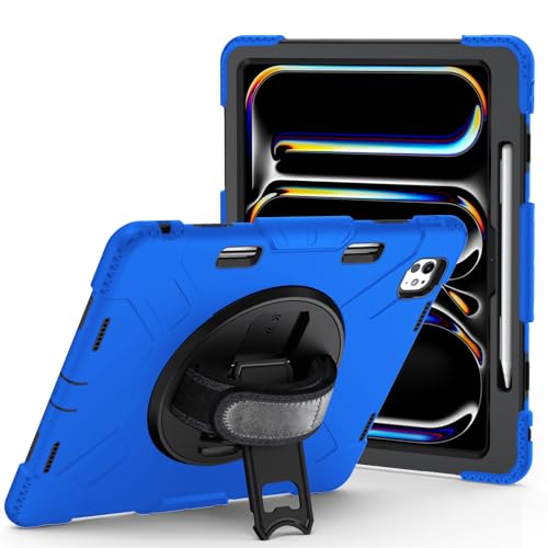 LOXO CASE Hülle für iPad Pro 13 Zoll (M4, 2024, 7. Generation), Verbesserter Schutz, Strapazierfähige, Robuste Hülle mit Integriertem Displayschutz, 360-Grad-Drehständer, Griff und Schultergurt,Blue von LOXO CASE