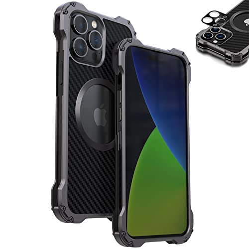 LOXO CASE Hülle für iPhone 14/14 Plus/14 Pro /14 Pro Max, Carbon Fiber Look Robust Metall Bumper Stoßfest Heavy Duty Handyhülle | Kompatibel mit MagSafe |,Black,iPhone14 Pro Max von LOXO CASE