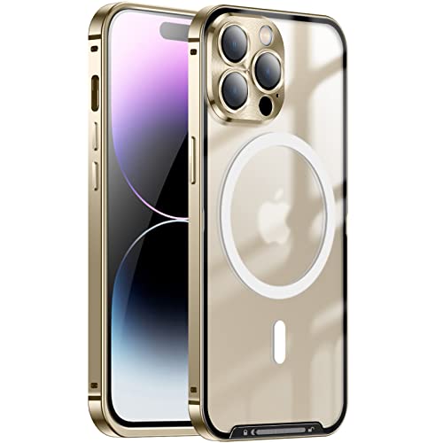 LOXO CASE Hülle für iPhone 14/14 Plus/14 Pro /14 Pro Max, [Kompatibel mit MagSafe] Metall Rahmen + Harte PC Rückseite [Kratzfest Stoßfeste Fallschutz] [Anti Fingerprint],Gold,iPhone14 Pro Max von LOXO CASE