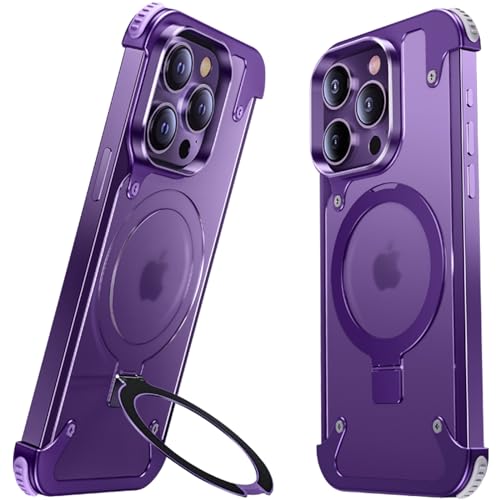 LOXO CASE Hülle für iPhone 14 Pro/14 Pro Max, mit Unsichtbarem Ständer [Kompatibel mit MagSafe] Metallrahmenlose, Durchscheinende, Matte Rückseite mit Stoßfester Ecke,Purple,14 Pro von LOXO CASE