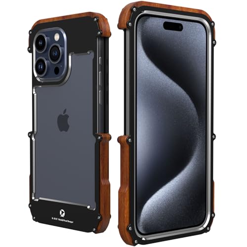 LOXO CASE Hülle für iPhone 15/15 Pro/15 Plus/15 Pro Max, Echt-Holz Aluminium Metall Rahmen Schutzhülle, Stoßfest Kratzfest Atmungsaktiv Kühlschutzhülle,iPhone15 Pro von LOXO CASE