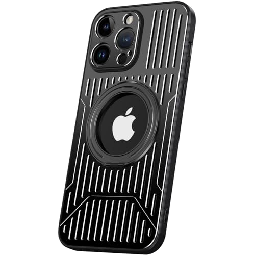 LOXO CASE Hülle für iPhone 15/15 Pro/15 Plus/15 Pro Max, [Luftfahrt-Aluminiumlegierung] Wärmeableitung [kompatibel mit MagSafe] mit 360° Drehbarem Unsichtbarem Ständer,Black,15 Pro Max von LOXO CASE