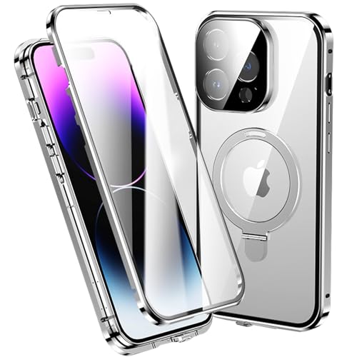 LOXO CASE Hülle für iPhone 15/15 Pro/15 Plus/15 Pro Max, Magnetische Adsorption, Doppelseitige, Transparente Hülle mit Unsichtbarem Ständer [kompatibel mit MagSafe],Silver,15 Pro Max von LOXO CASE