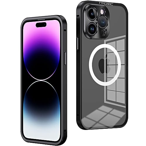 LOXO CASE Hülle für iPhone 15/15 Pro/15 Pro Max, Rahmen Aus Militärischer Aluminiumlegierung, Klare PC-Rückseite [kompatibel mit MagSafe] mit Sicherheitsschloss und Kameraschutz,Black,15 Plus von LOXO CASE