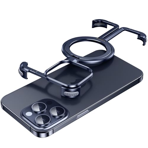 LOXO CASE Hülle für iPhone 15 Pro/15 Pro Max, Rahmenlose Metallhülle mit Stoßfester Ecke [Kompatibel mit MagSafe] Integrierter Ständer,Blue Titanium,15 Pro Max von LOXO CASE