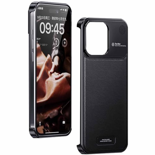 LOXO CASE Hülle für iPhone 15 Pro Max/15 Pro/15, Luxuriöse Aromatherapie-Handyhülle Aus Leder und Aluminiumlegierung, Ultradünne, Rahmenlose Wärmeableitungshülle,Black,15 Pro von LOXO CASE