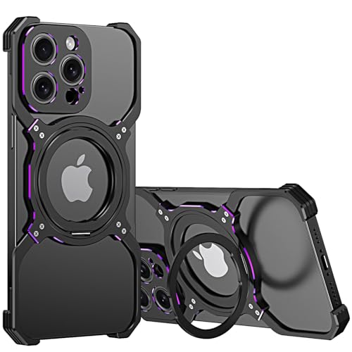 LOXO CASE Metallrahmenloses Hülle für iPhone 13 Pro Max/13 Pro/13, mit 360° Drehbarer Ständer, Militärischer Schutz, Stoßfest, Wärmeableitung,Black Purple,13 Pro Max von LOXO CASE