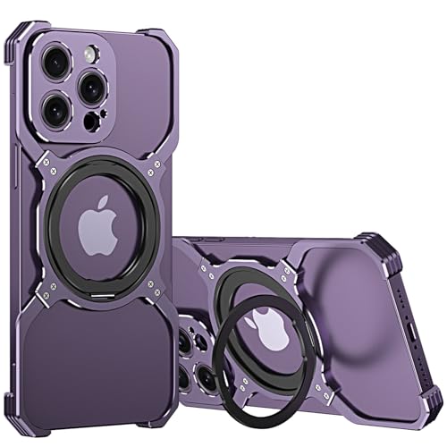 LOXO CASE Metallrahmenloses Hülle für iPhone 13 Pro Max/13 Pro/13, mit 360° Drehbarer Ständer, Militärischer Schutz, Stoßfest, Wärmeableitung,Purple,13 Pro von LOXO CASE