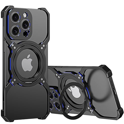 LOXO CASE Metallrahmenloses Hülle für iPhone 15 Pro Max/15 Pro/15, mit 360° Drehbarer Ständer, Militärischer Schutz, Stoßfest, Wärmeableitung,Blue,15 Pro Max von LOXO CASE