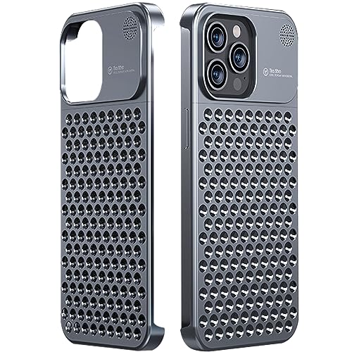 LOXO CASE Rahmenlose Metallhülle für iPhone 13/13 Pro/13 Pro Max, Aluminiumlegierung, 3D-Wärmeableitungslöcher, Kratzfeste Aromatherapie-Hülle,Gray,13 von LOXO CASE