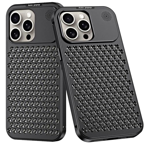 LOXO CASE Schutzhülle für iPhone 15/15 Pro/15 Plus/15 Pro Max, Aluminiumlegierung, 3D-Wärmeableitungslöcher, Kratzfeste Aromatherapie-Hülle mit Sicherheitsverschluss,Black,15 Pro von LOXO CASE