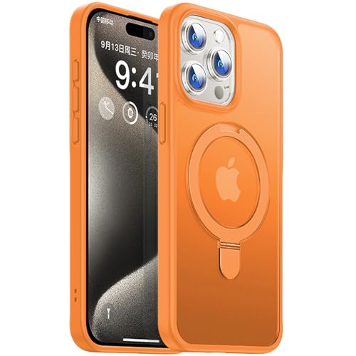 LOXO CASE Schutzhülle für iPhone 15/15 Pro/15 Plus/15 Pro Max, [kompatibel mit MagSafe] mit Unsichtbarem Standfuß, Vergilbungsfrei, rutschfest, Stoßfest,Orange,15 Pro Max von LOXO CASE