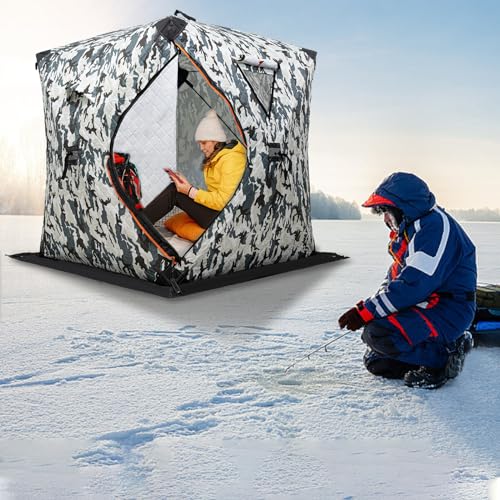 Angelzelt 2 Mann,Campingzelt Schutz vor Wind und Schnee,Faltbare Design Quadrat Ice Fish Shelter Karpfenzelt Mit Tragetasche,für Winterfischen Outdoor Eisfischer-Zelt von LOYEMAADE
