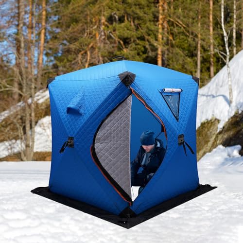 Angelzelte 1-2 Menschen Quadrat Ice Fish Shelter,210D Oxford Tuch und Fiberglas Rods,Eingebaute Aufbewahrungstasche,für Winterfischen Outdoor Camping Zelt von LOYEMAADE