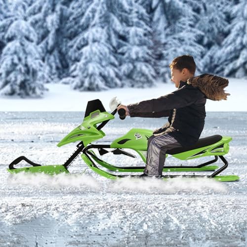 Lenkschlitten für Kinde Schlitten Ski Snow Skibob mit Bremsen 80KG,Schneeschlitten MIt 80cm Hochfestes Zugseil,Verstellbares Kissen Tragfähigkeit 80kg/176.37 lbs (Grün) von LOYEMAADE