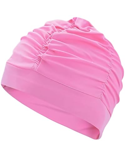 LOZTBUE 1 Stück Damen Badekappe, Badekappe Nylon Stoff Badekappe übergroße Badekappe elastische Bequeme Damen und Herren Badekappen sehr Lange und Dicke Haare Keeping Hair Style (Rosa) von LOZTBUE