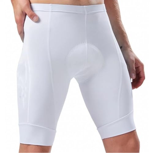 LPHFDCS Fahrradhose Herren Gepolstert Unifarbene, schwarz-weiße Radlerhose mit Laserschnitt am Bündchen, MTB-Fahrradtuch, 9D-Gel-Pad, elastische Unterseite Fahrradhose(White nobib,L) von LPHFDCS