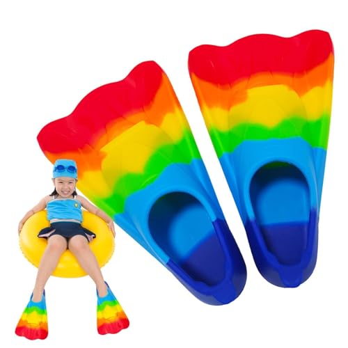Schwimmflossen | Regenbogen-Silikon | Bodyboard-Flossen mit offenem Design | Professionelle Kinder | Schnorchelflossen-Bequeme Kleinkindflossen | für das Anfängertraining von LPORF