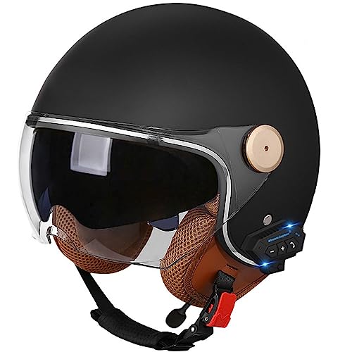 Bluetooth Jethelm Motorradhelm ECE Zertifizierung Integrierter Bluetooth-Helm Jet Scooter Helm Rollerhelm Jet-Helm Herren Damen mit Doppelvisier A,L von LPXPLP