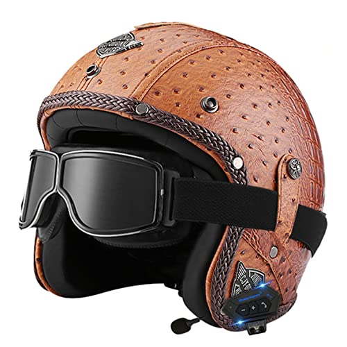 Bluetooth Jethelm mit Visier Retro Pilotenhelm Qualität nach ECE-Norm Roller-Helm für Frauen und Herren im Vintage-Look, Motorrad-Helm mit Schutzbrille C,L von LPXPLP