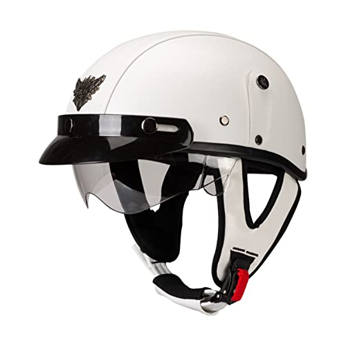 Deutsche Leder Motorrad Halbhelme Retro Halbschalenhelm Jet Helm mit Visier+Brille Schnellverschluss Schnalle für Cruiser Chopper Biker Moped ECE-Zulassung A,L von LPXPLP