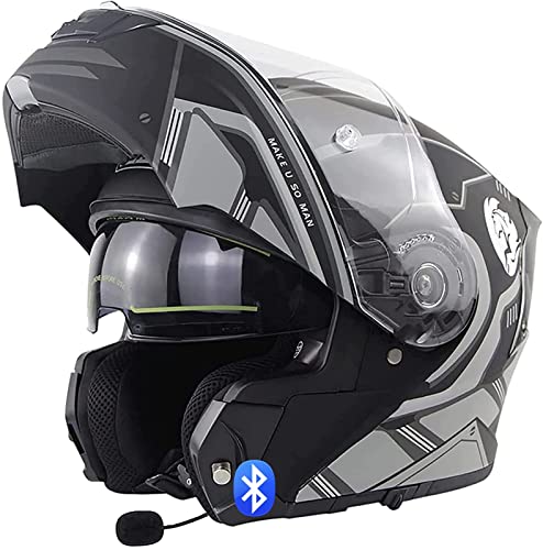 Motorrad Klapphelm Bluetooth Motorradhelm ECE Genehmigt Unisex Anti-Fog-Doppelspiegel Sturzhelm Mit Doppel Visier Modularer Integralhelm 4,XXXXL von LPXPLP