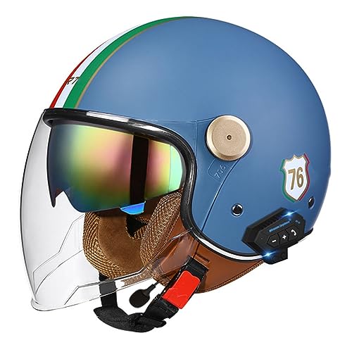 Motorradhelm Bluetooth Jethelm 3/4 Helm,ECE Zertifizierung Motorrad Integrierter Bluetooth-Helm Jet Scooter Helm Rollerhelm Jet-Helm Herren Damen Mit Doppelspiegel Herren Damen J,L von LPXPLP