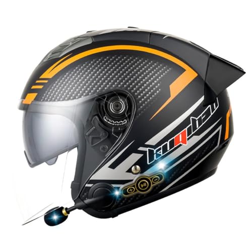 Motorradhelm Bluetooth Jethelm 3/4 Helm ECEDOT Zertifizierung Motorrad Integrierter Helm Jet Scooter Helm Rollerhelm Herren Damen Mit Doppelvisier Offenem Helm 4,L:59-60CM von LPXPLP