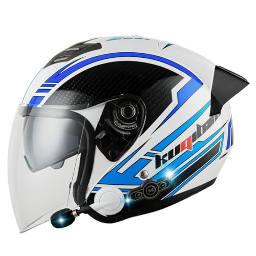 Motorradhelm Bluetooth Jethelm 3/4 Helm ECEDOT Zertifizierung Motorrad Integrierter Helm Jet Scooter Helm Rollerhelm Herren Damen Mit Doppelvisier Offenem Helm 5,L:59-60CM von LPXPLP