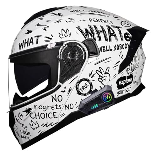 Motorradhelm Bluetooth Klapphelm Mit Doppelvisier Modularer Helm Vollvisierhelm DOTECE Zertifiziert Integralhelm Mit Mikrofon Für Automatische Reaktion Für Frauen Männer 11,XXL:63-64CM von LPXPLP