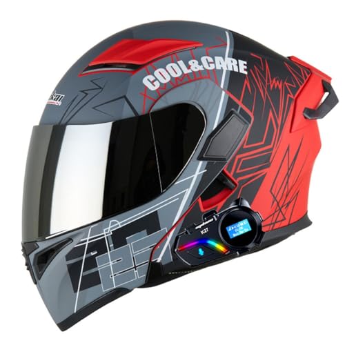Motorradhelm Mit Bluetooth Klapphelm Integralhelm Sturzhelm Mit Doppelvisier Rollerhelm Motorrad Modularer Helm ECEDOT-Zertifizierung Flip Vollvisierhelm Für Herren Damen 17,M:57-58CM von LPXPLP